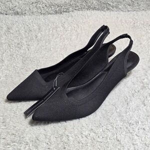 French Connection Black Knit Slingback Pointed Toe Kitten Heel Pumps 9.5 NWT